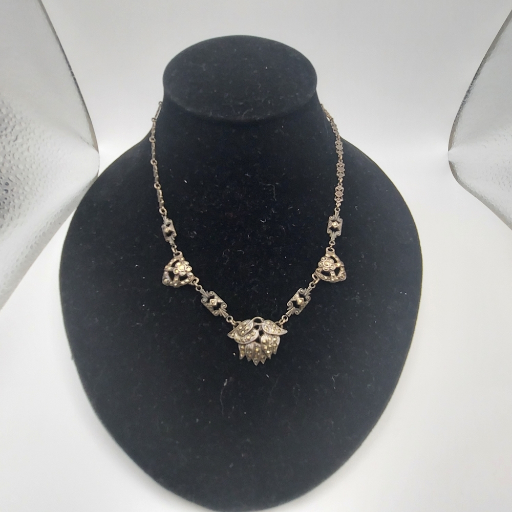 Art Deco Sterling Silver & Marcasite 8" Necklace. - Picture 4 of 16